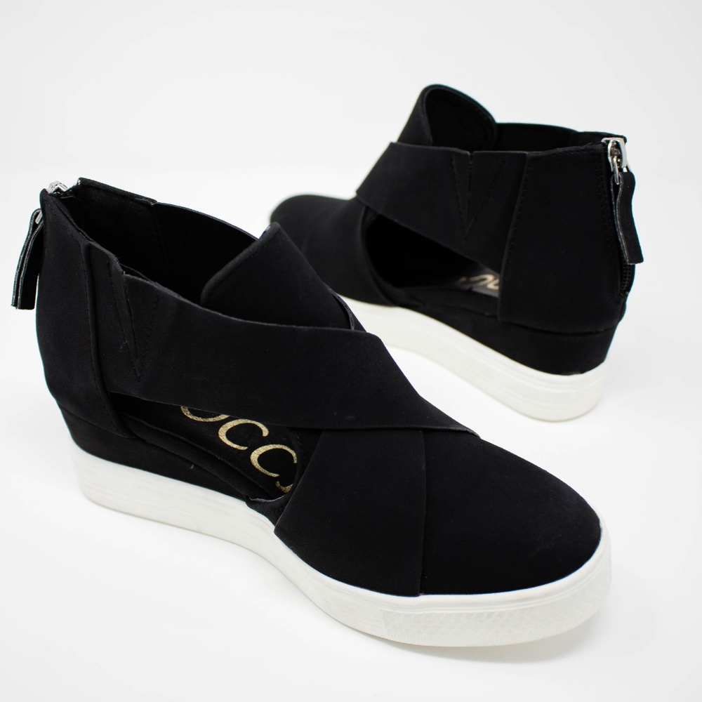 MELODY Cut-Out Wedge Sneaker - Black